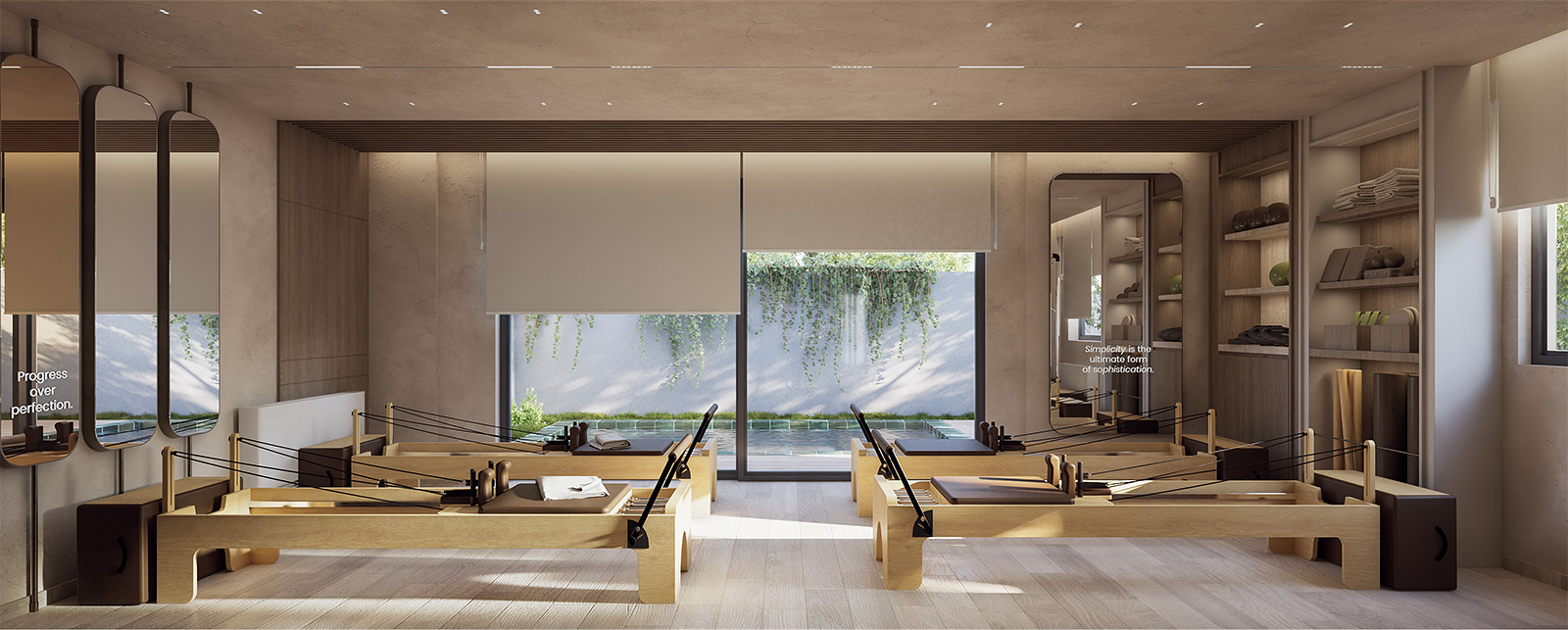 Luxury pilates and wellness studio interior in Ano Glyfada, Athens, by Aether Interior Design.